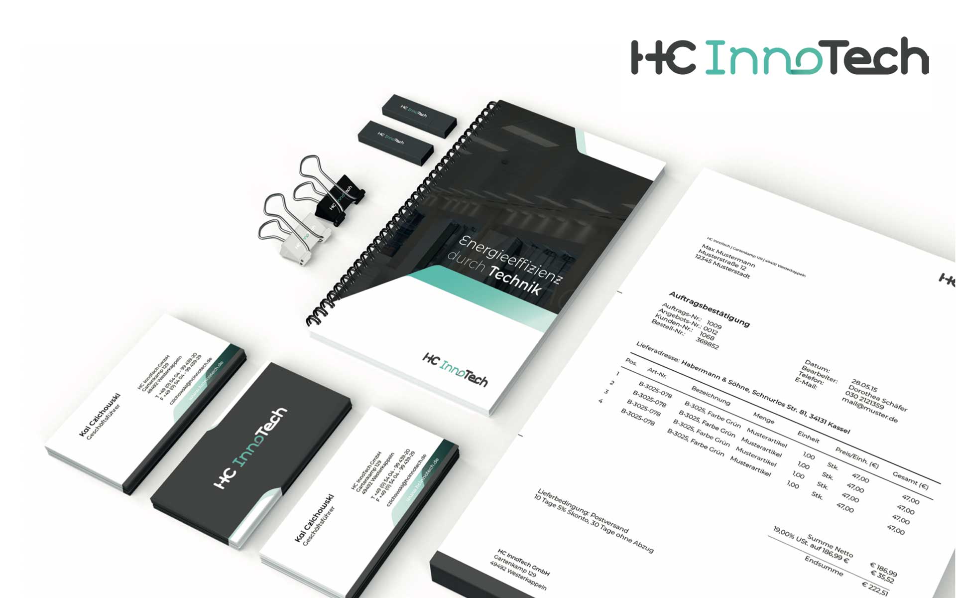 Geschäftsausstattung HC InnoTech gestaltet von team4media - Ihre Werbeagentur in Osnabrück