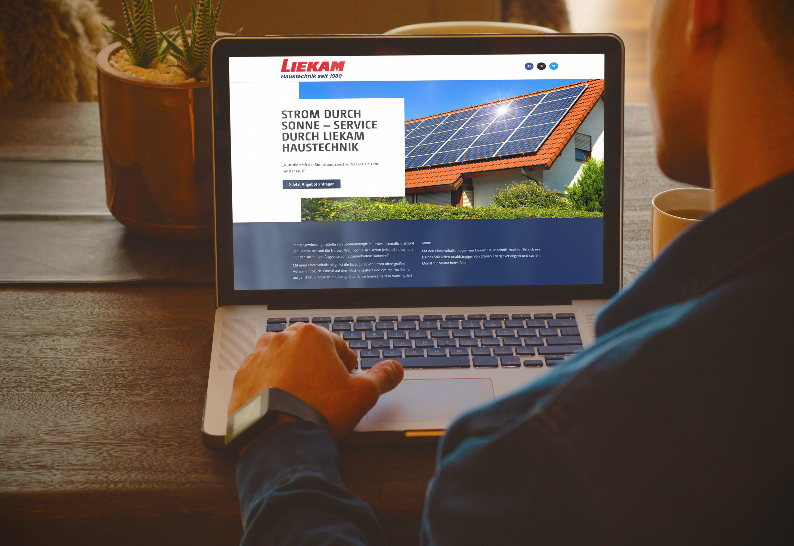 Landingpage für Liekam Haustechnik zum Thema Photovoltaik­anlagen