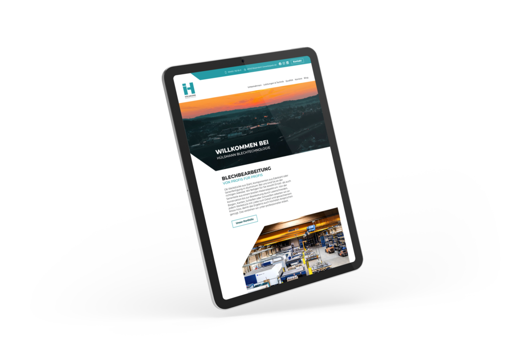 Hülsmann Blechtechnologie Relaunch der Website Mockup auf Tablet